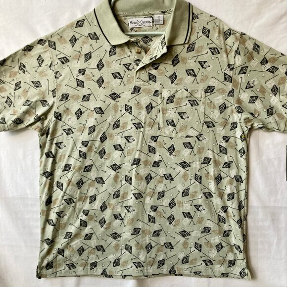 Michael Austin Golf Shirt Mens Size XL Vintage New All Over Print Clubs Ball NWT - Picture 3 of 13